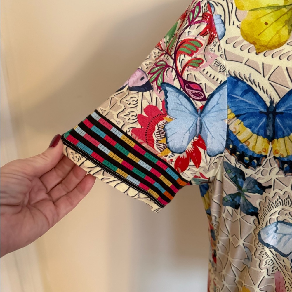 Johnny Was Multicolor Butterfly and Floral Short Sleeve Top - Picture 3 of 6
